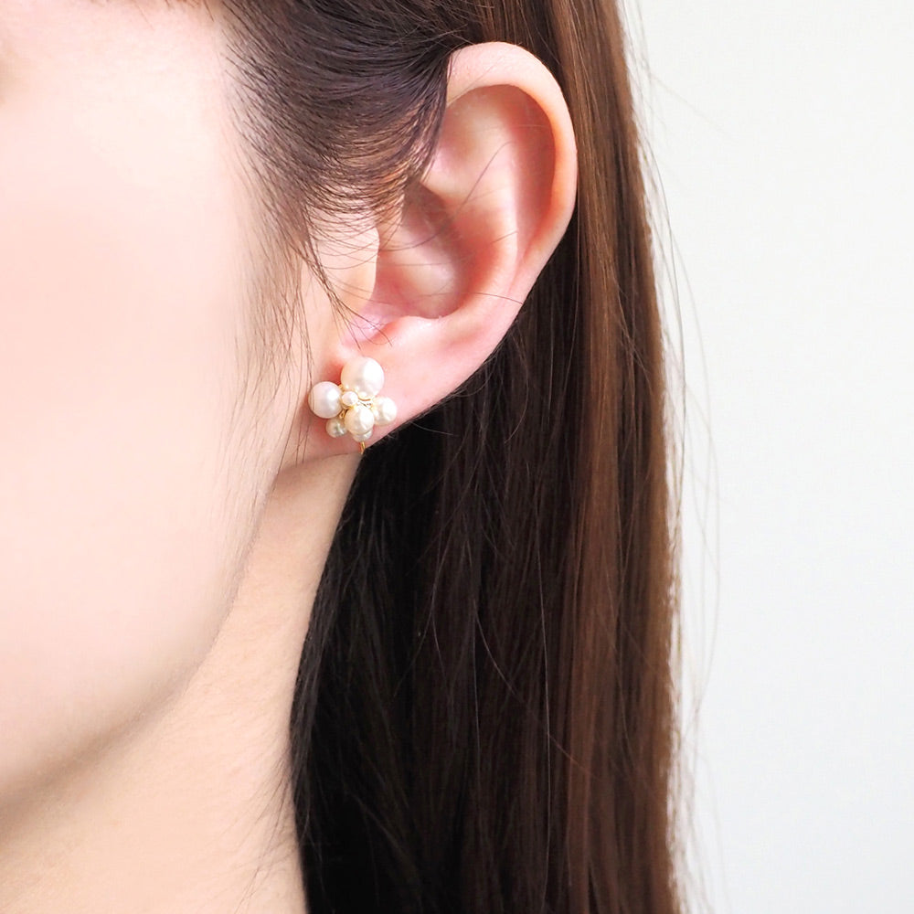 パール ノンホールピアス 痛くない イヤリング 金属アレルギー対応 日本製 itam ピアスみたいに見える