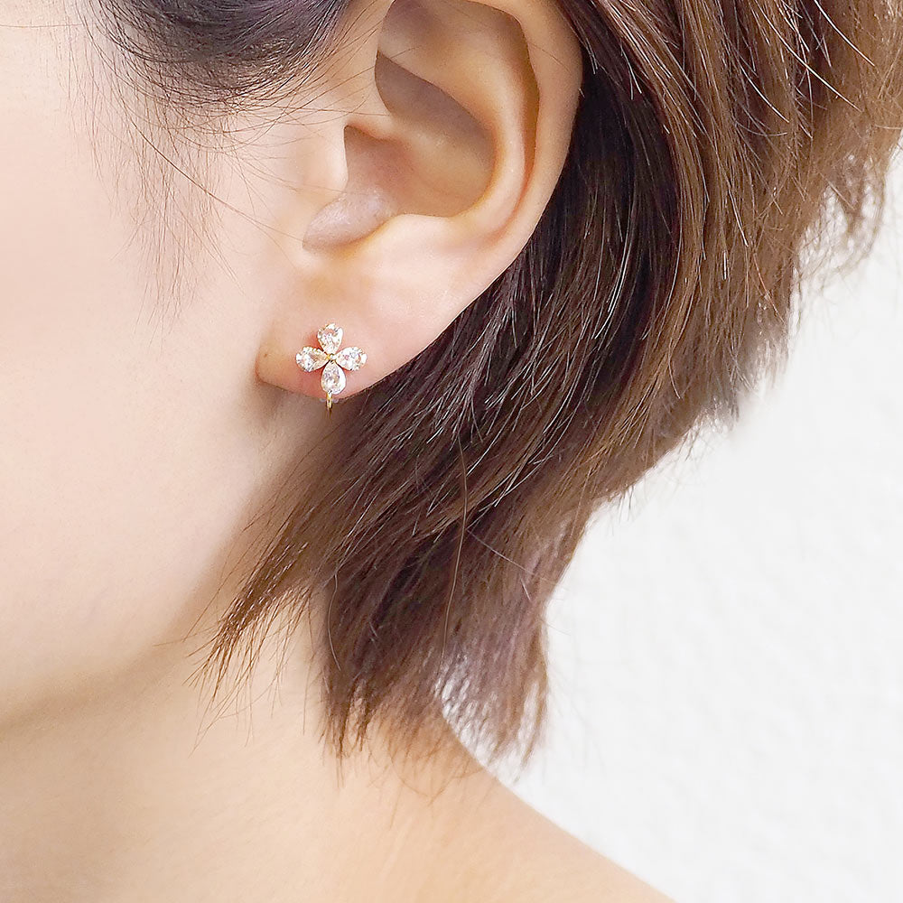 キュービックジルコニア フラワーノンホールピアス 痛くない イヤリング 金属アレルギー対応 日本製 itam ピアスみたいに見える