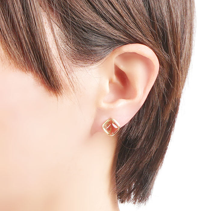 カラーストーンスクエア ノンホールピアス 痛くない イヤリング 金属アレルギー対応 日本製 itam ピアスみたいに見える