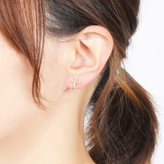 【NEW Color】キュービックジルコニア フラワー ノンホールピアス