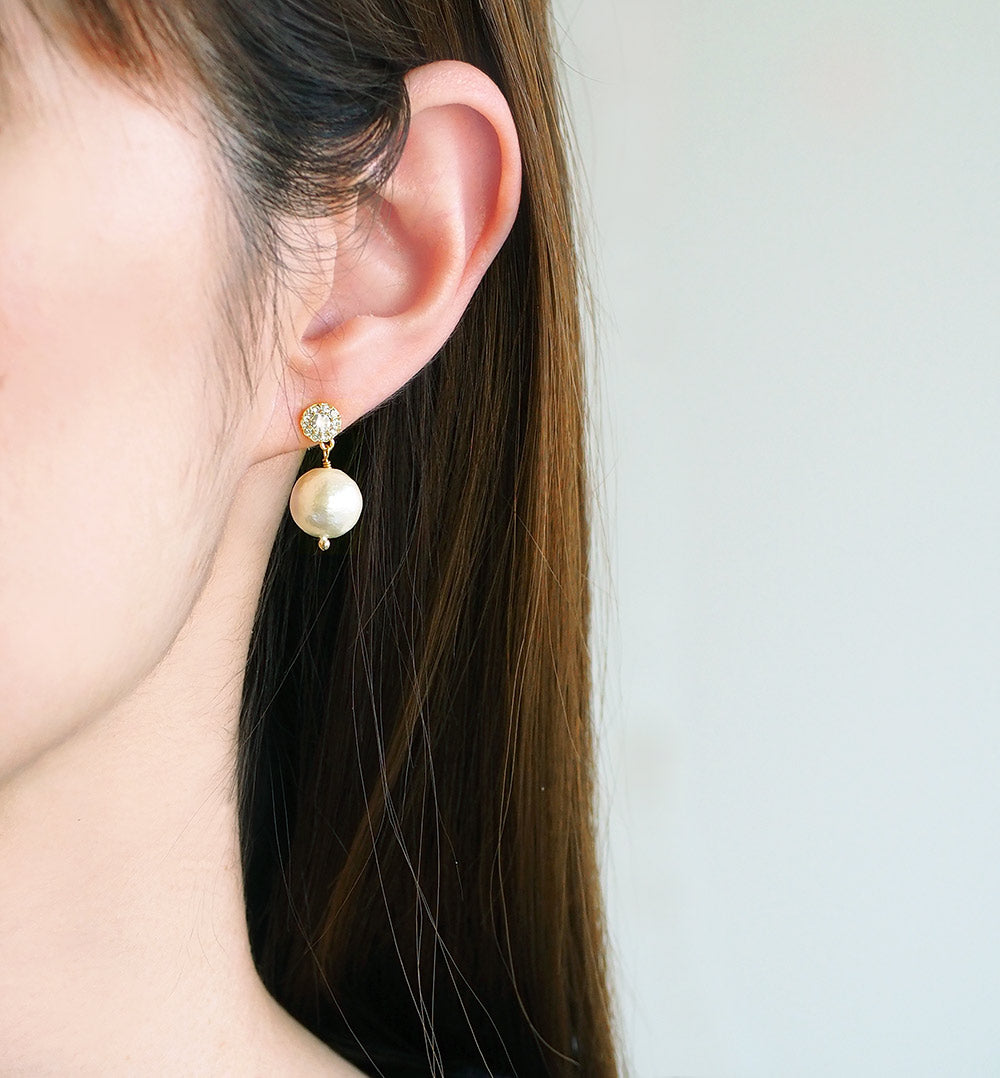 金属アレルギー対応 セラミックポストピアスコットンパール