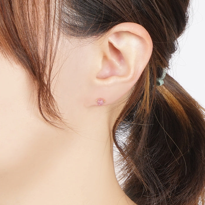 Natural stone ピンクトルマリン シングルピアス