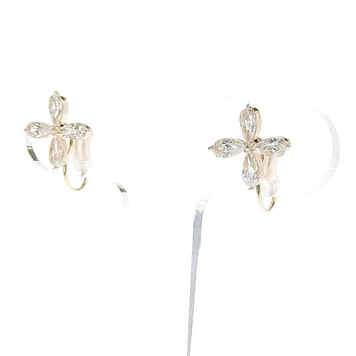 【NEW Color】キュービックジルコニア フラワー ノンホールピアス