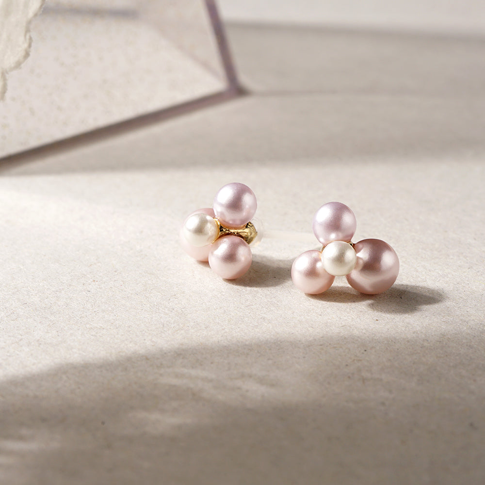 【NEW】【 金属アレルギー対応 】4粒カラーパール セラミックポストピアス