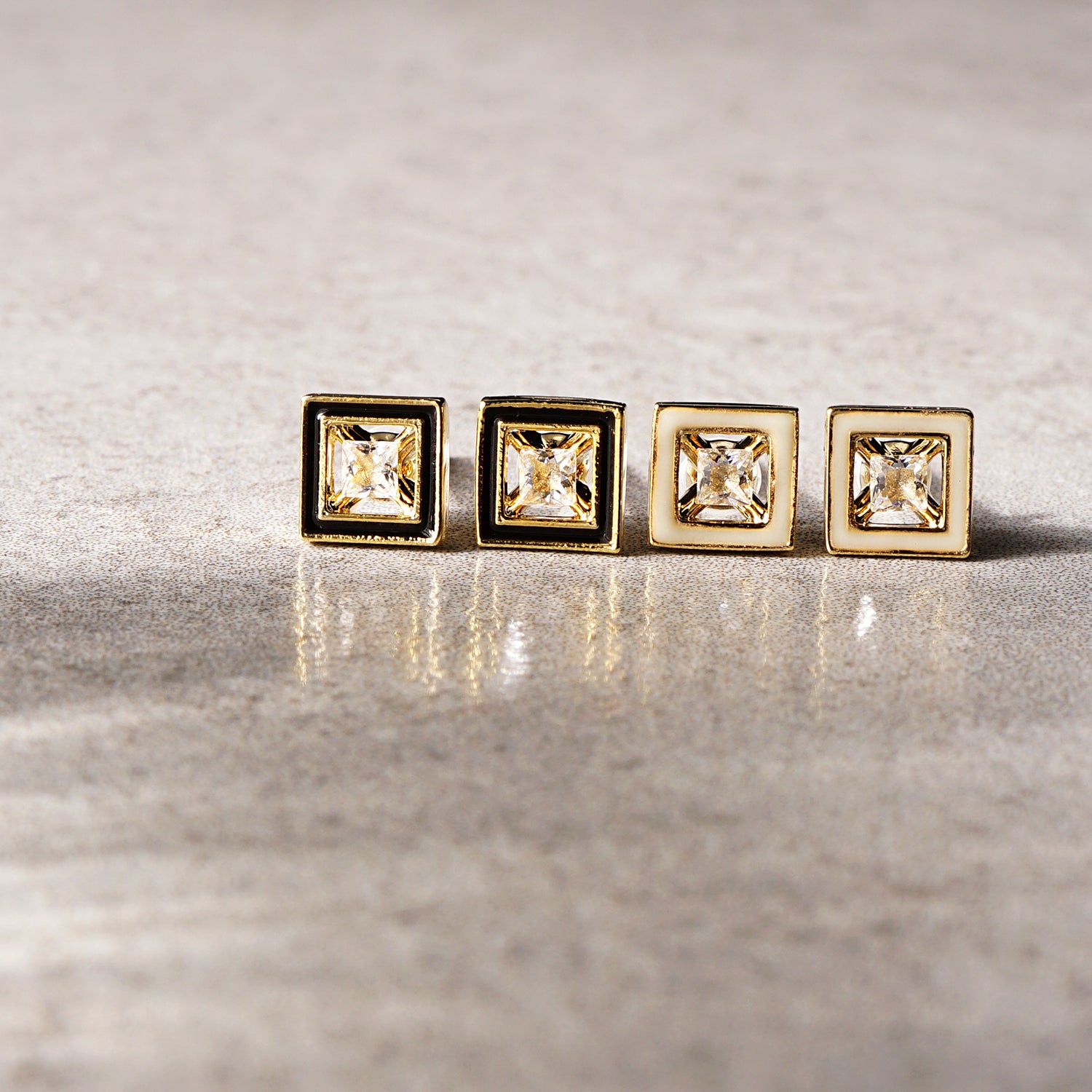 【NEW】【 金属アレルギー対応 】 カラーエポ×キュービックジルコニアシリーズ スクエアセラミックポストピアス