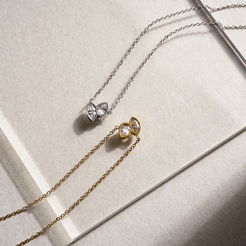 【NEW】【 金属アレルギー対応 】クリアキュービックジルコニア ステンレスネックレス