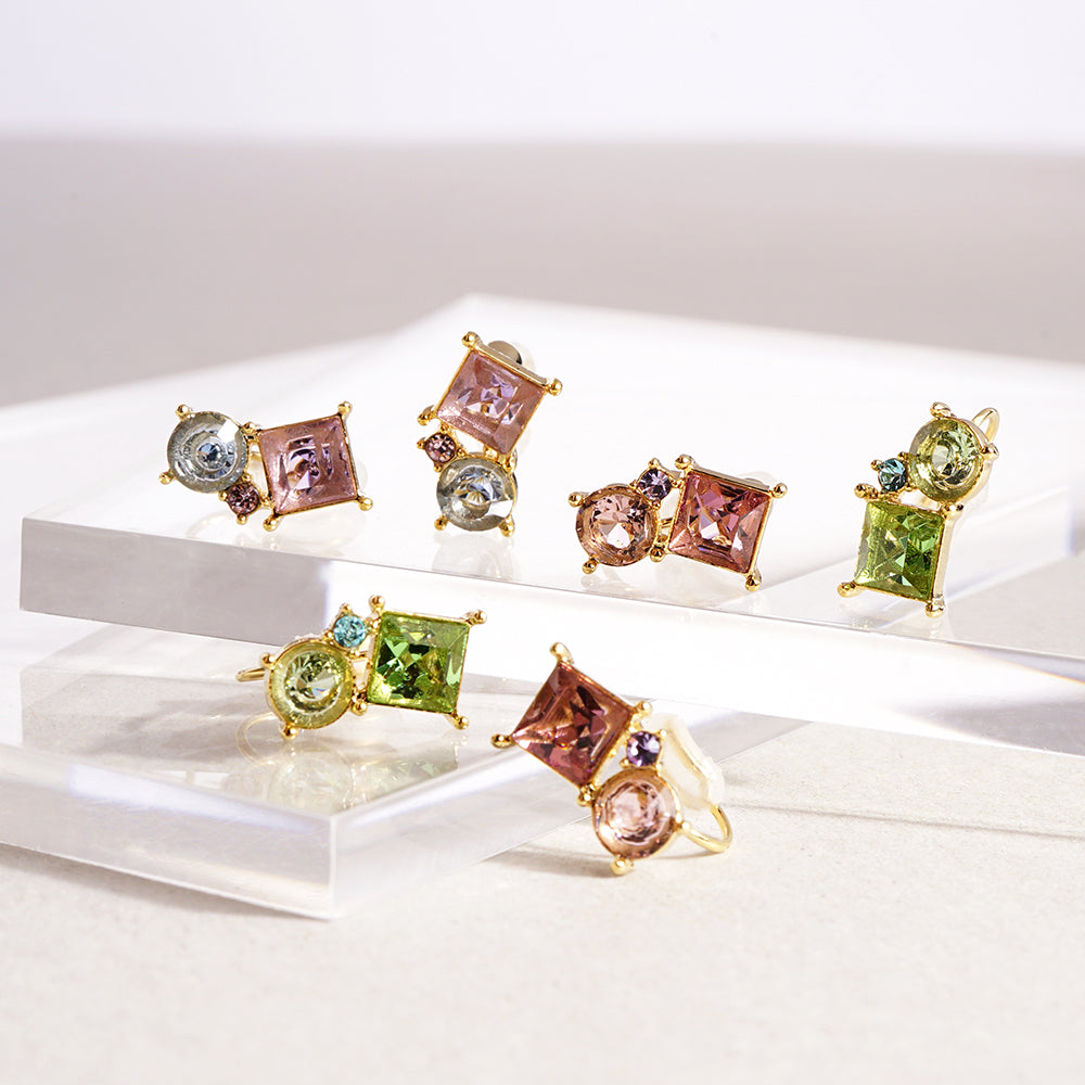 カラーガラス クラスター ノンホールピアス