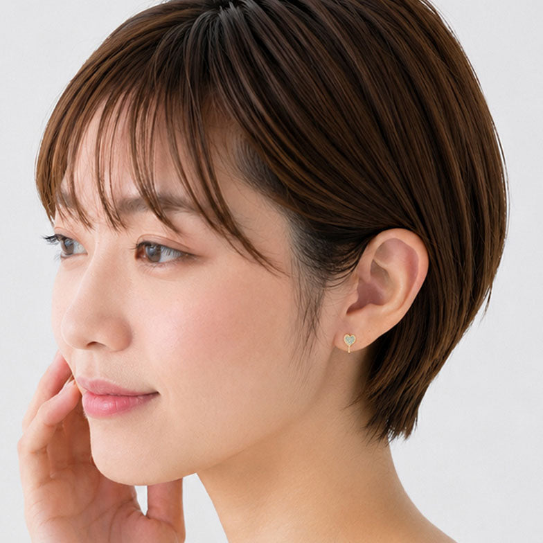 【NEW】梨地  ハート ノンホールピアス