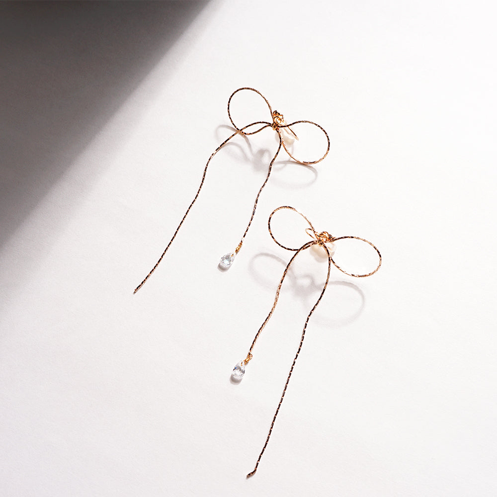 【再入荷】リボンノンホールピアス ピンクゴールド