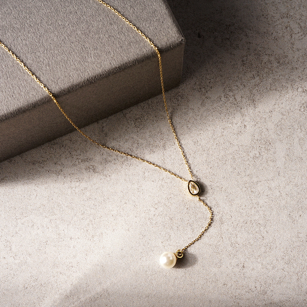 【NEW】【 金属アレルギー対応 】ステンレス ティアドロップ&シェルパール Y字ネックレス