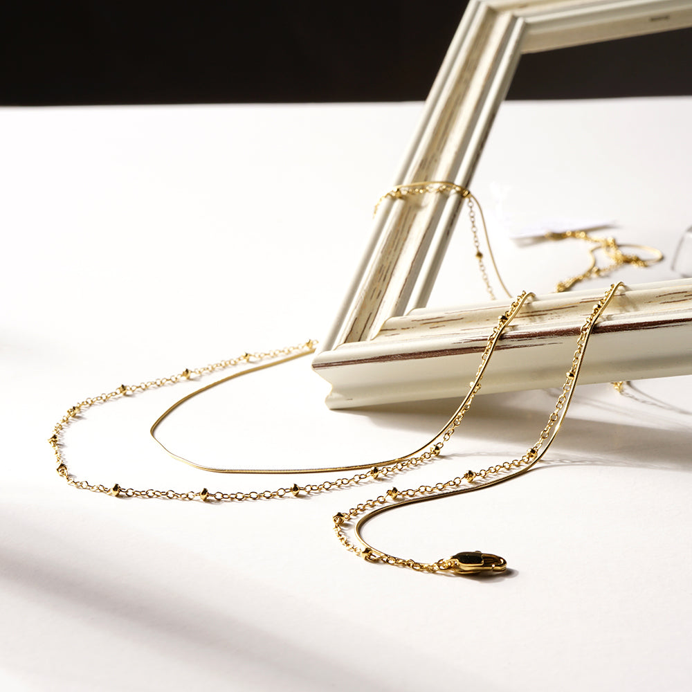 【NEW】ステンレス 2連ボールポイント ロングネックレス