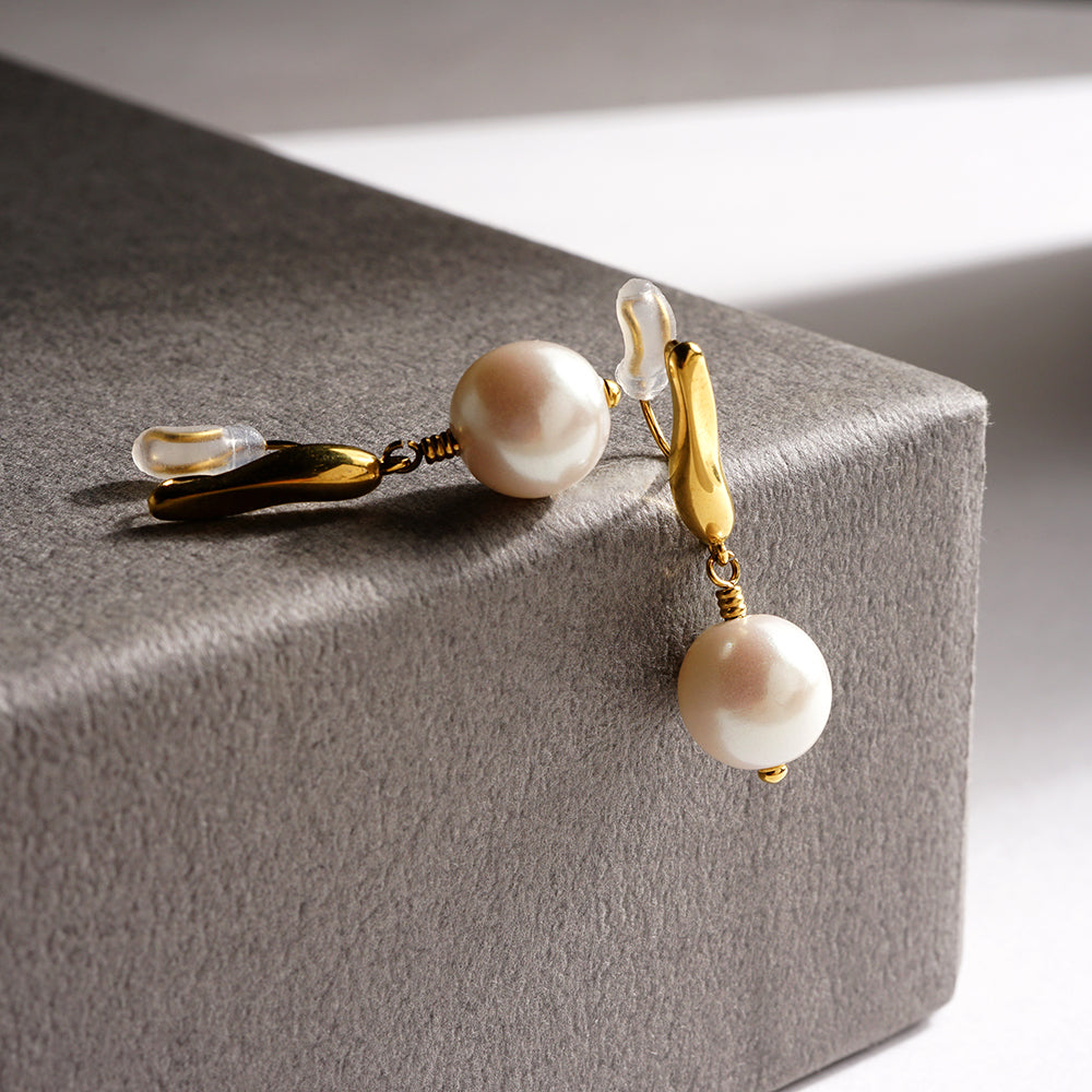 金属アレルギー対応 ステンレス 1粒パール ノンホールピアス 痛くない イヤリング 金属アレルギー対応