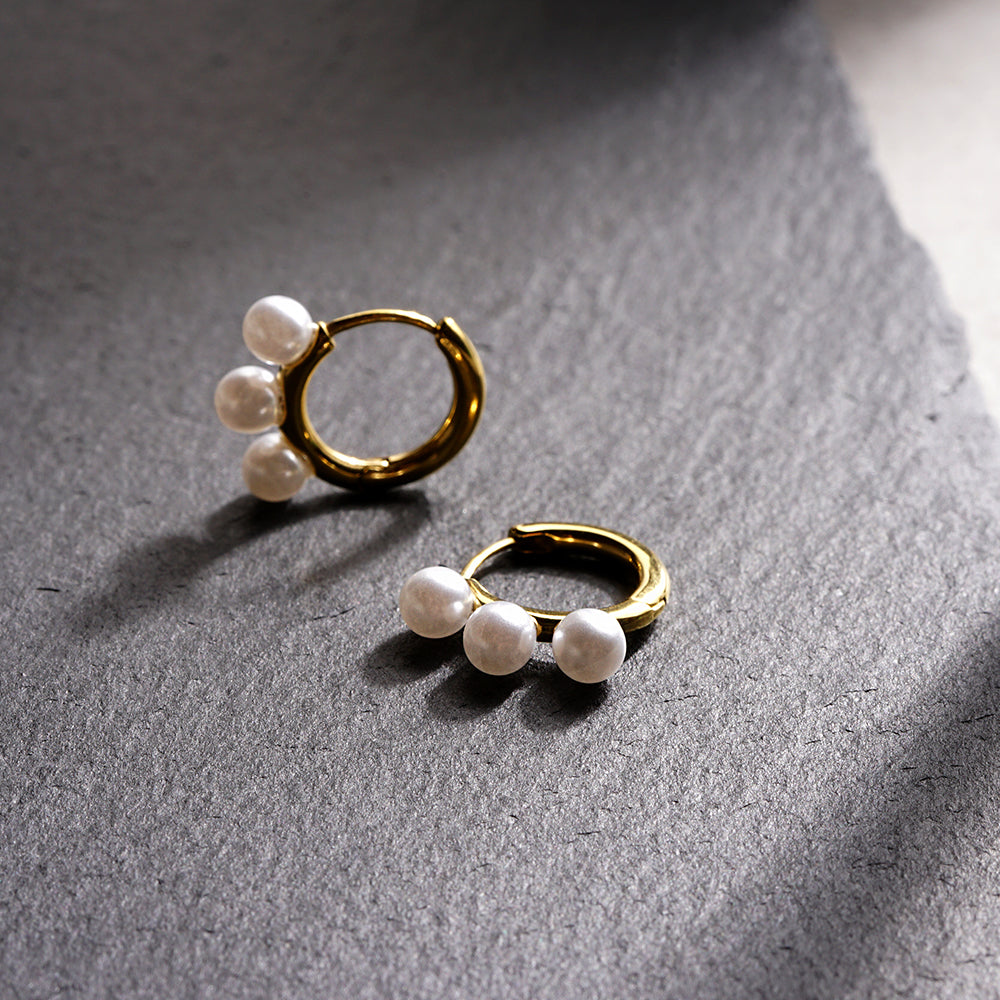 【NEW】ステンレス 3連パール フープピアス