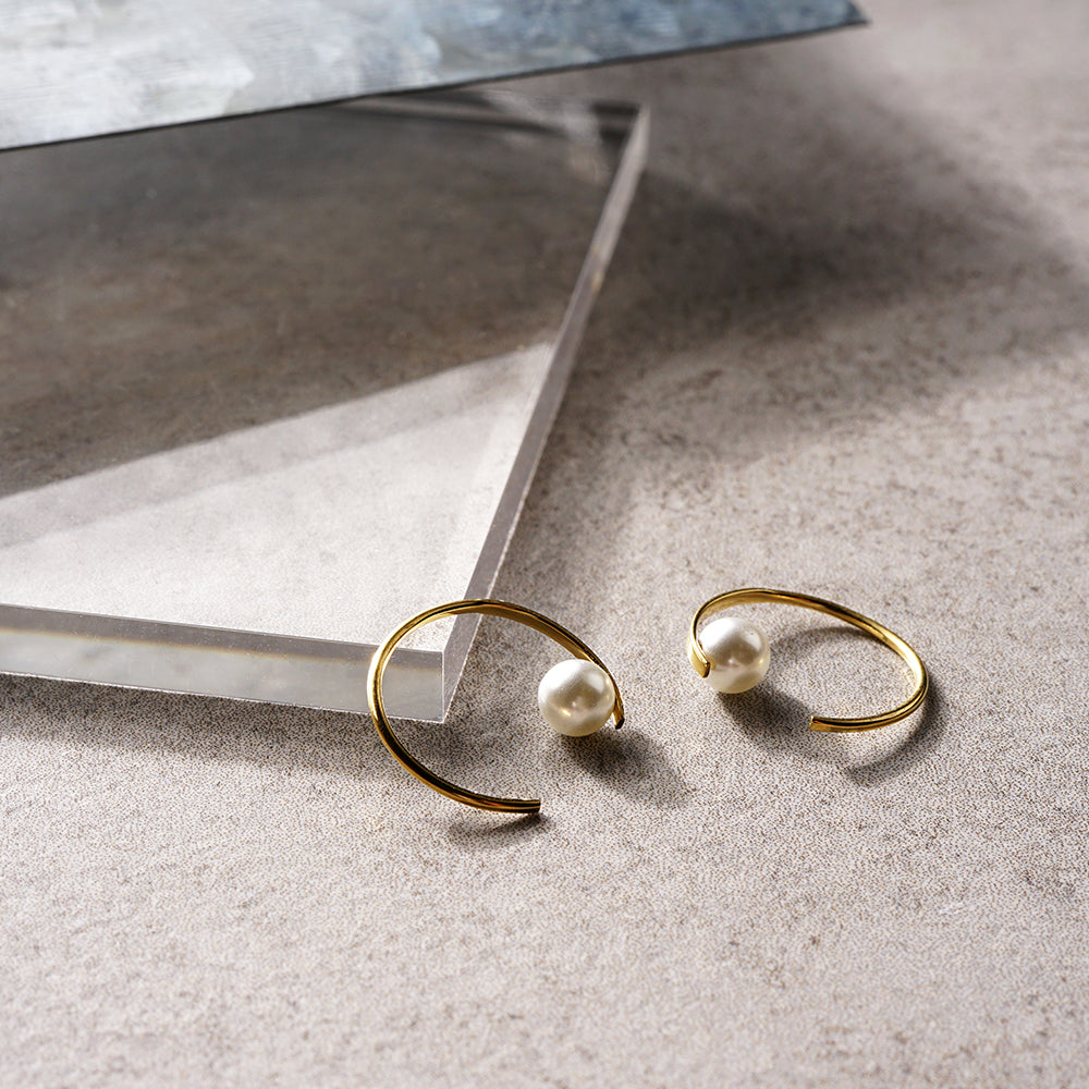ステンレス キャッチレス パール フープ ピアス フープピアス 金属アレルギー対応 itam