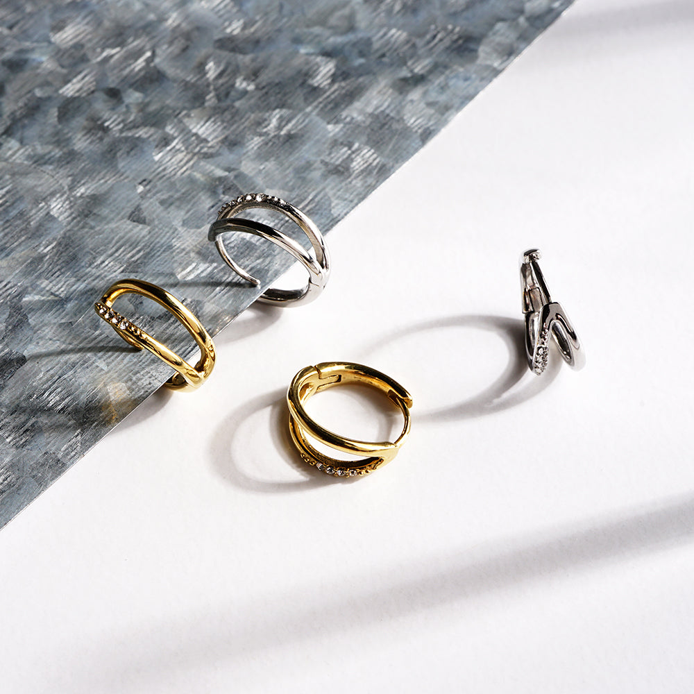 【NEW】【 金属アレルギー対応 】ステンレス キュービックジルコニア フープピアス