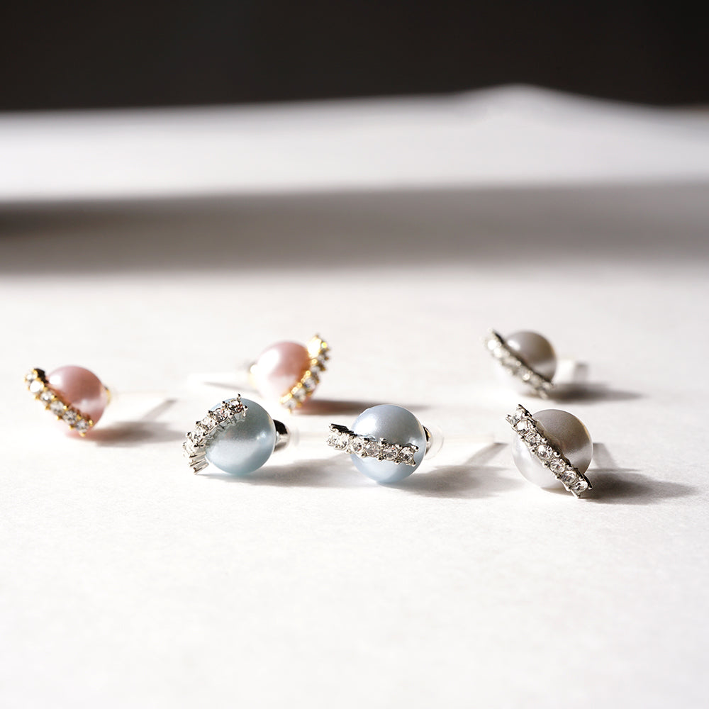 【NEW】【 金属アレルギー対応 】 ストーン×カラーパール セラミックポストピアス