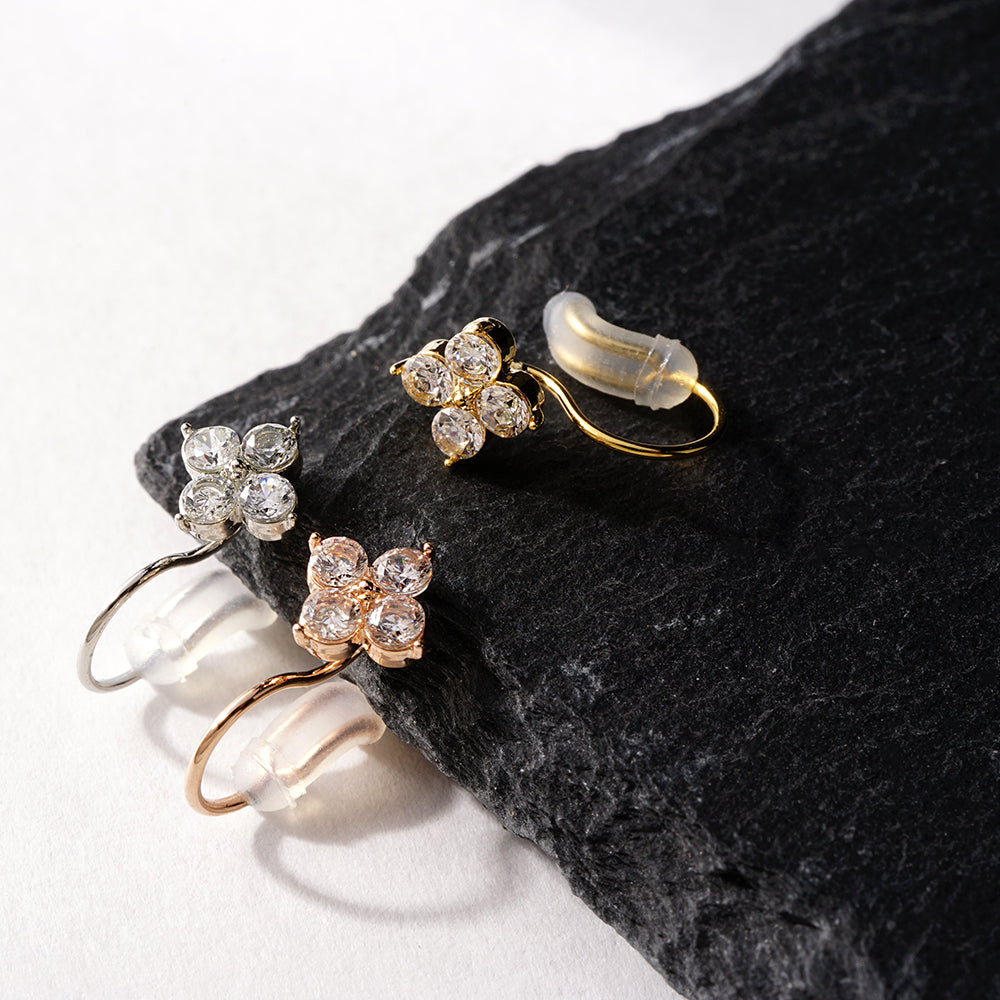 【NEW Color】キュービックジルコニア フラワー ノンホールピアス