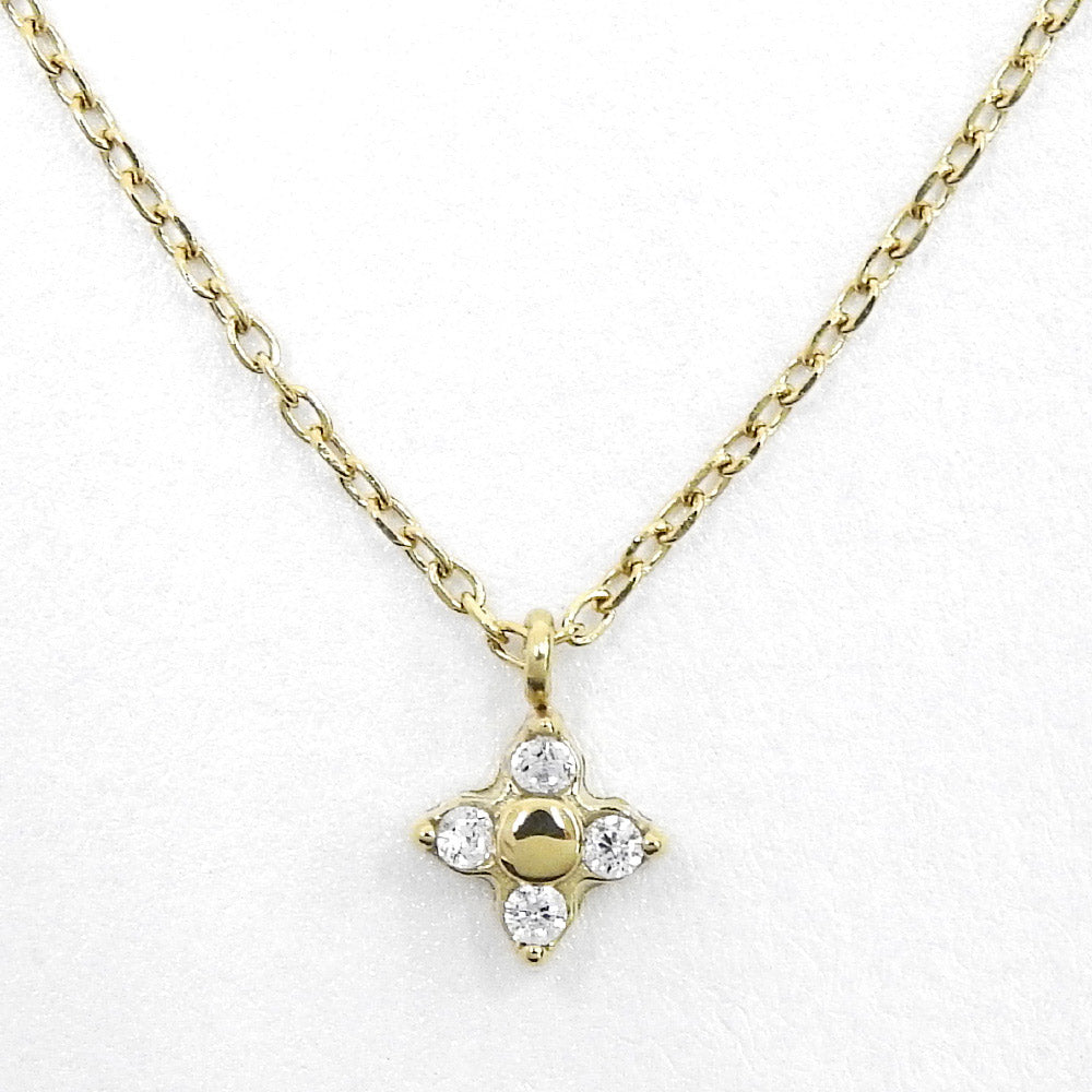 ステンレス キュービックジルコニア ネックレス フラワー 花 ワンポイント シンプル 金属アレルギー対応 itam