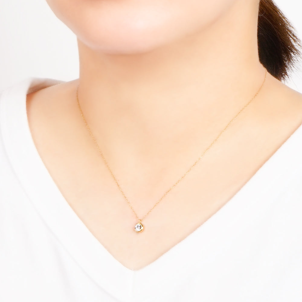 【NEW】ステンレス キュービックジルコニア クレセントムーン ネックレス
