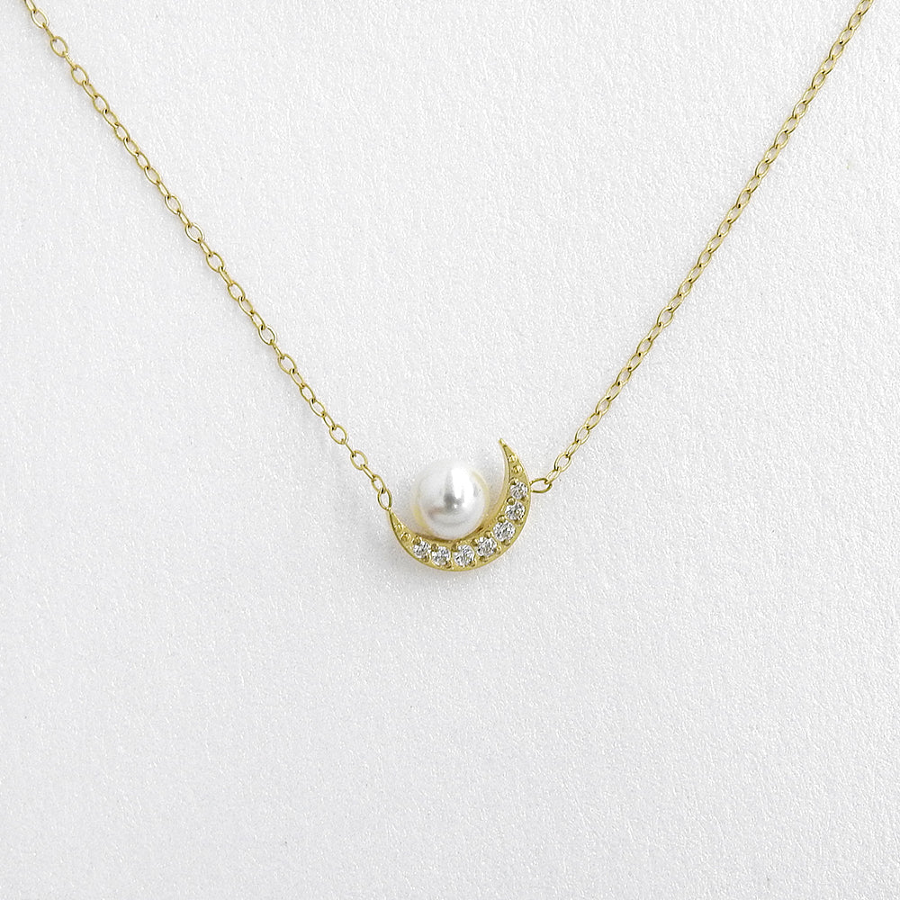 【NEW】【 金属アレルギー対応 】ステンレス クレセントムーン 合成シェルパール ネックレス