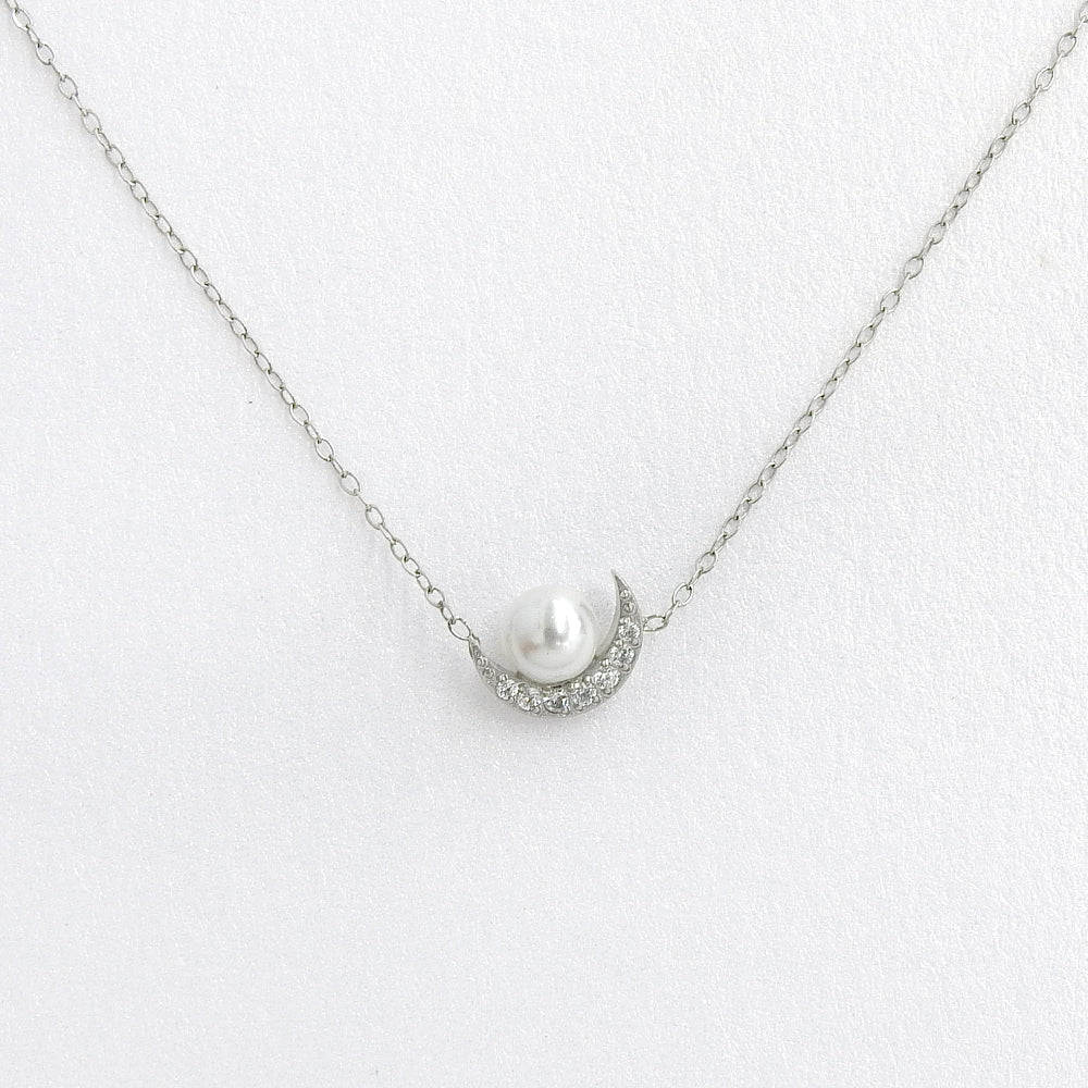 【NEW】【 金属アレルギー対応 】ステンレス クレセントムーン 合成シェルパール ネックレス