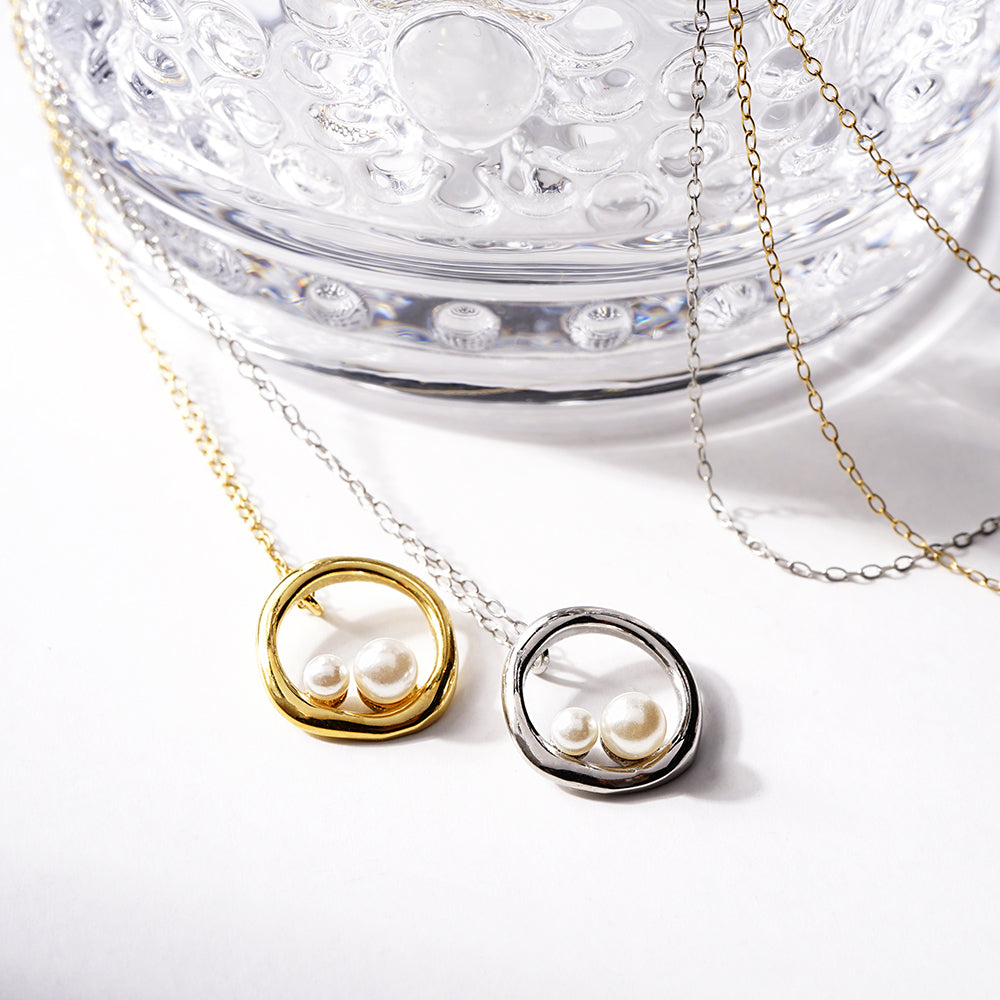 【NEW】ステンレス リング 合成シェルパール ネックレス