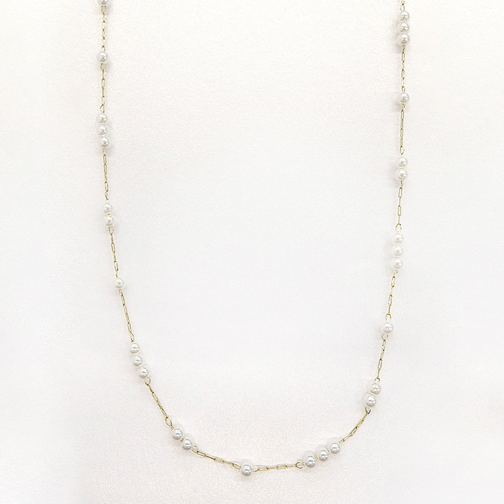 【NEW】ステンレス 1連 パール ロングネックレス