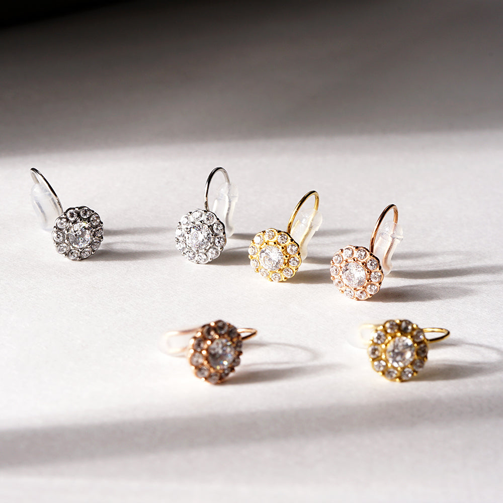 ステンレス パヴェ ノンホールピアス イヤリング シリコン 華やか 小ぶり 上品 フォーマル 金属アレルギー対応 itam