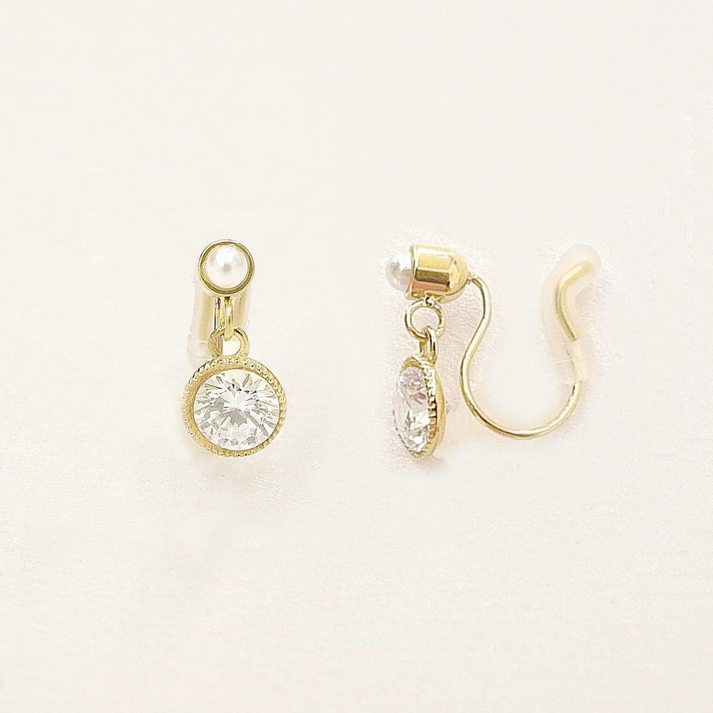 ステンレス キュービックジルコニア パール ノンホールピアス イヤリング シリコン 痛くない 上品 小ぶり 金属アレルギー対応 itam