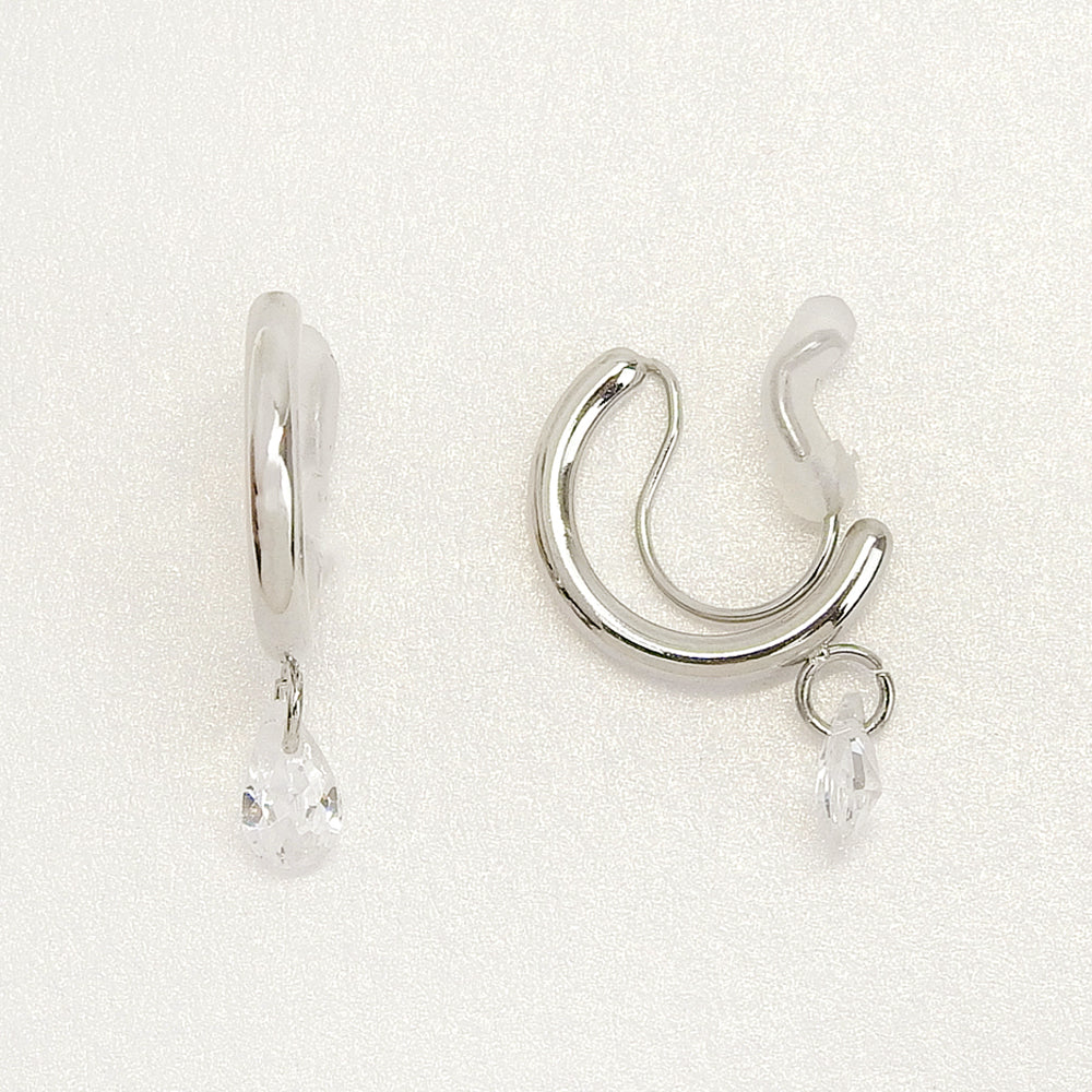 金属アレルギー対応 ステンレス キュービックジルコニア フープノンホールピアス 痛くない イヤリング 金属アレルギー対応