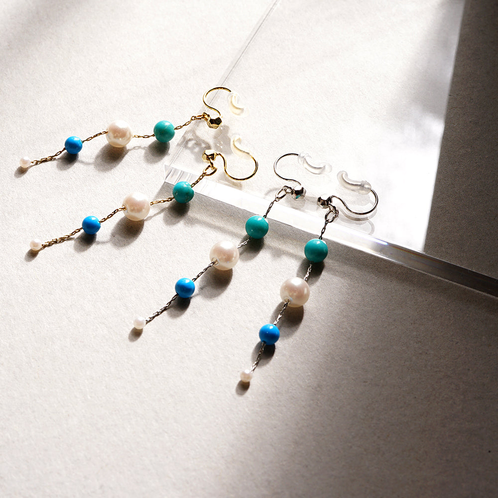 【NEW】ターコイズ Iライン パール  ノンホールピアス